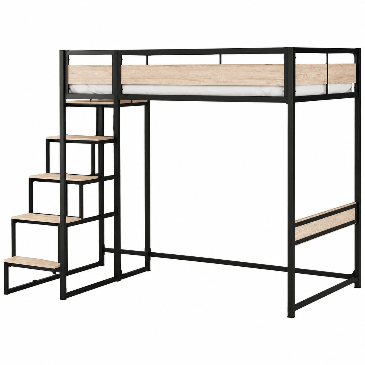Lit gain de place, en chêne et métal, avec sommier, coloris noir, 140 x 190 cm, pour la chambre