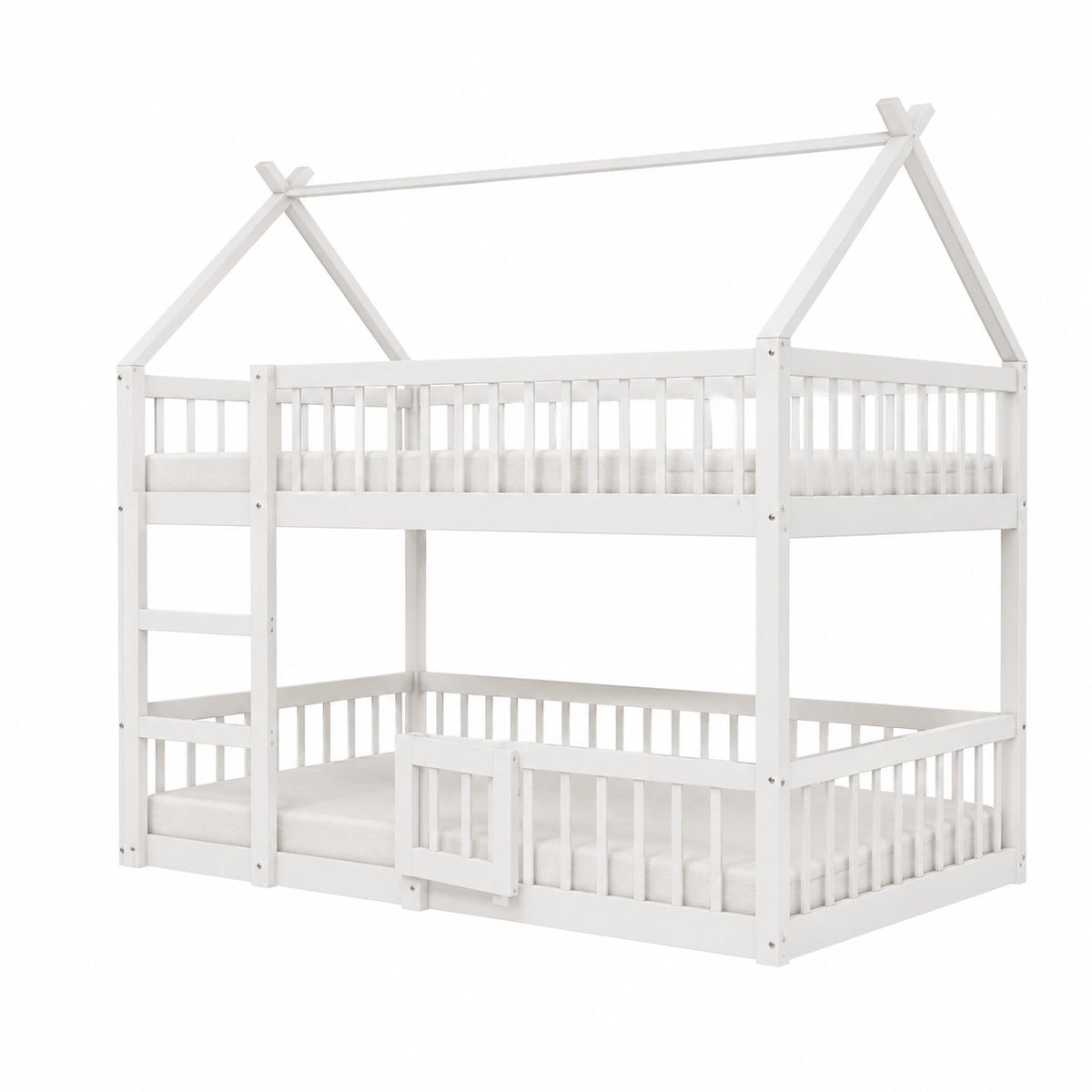 Lit gain de place, en bois massif, coloris blanc, 140 x 200 cm, pour la chambre
