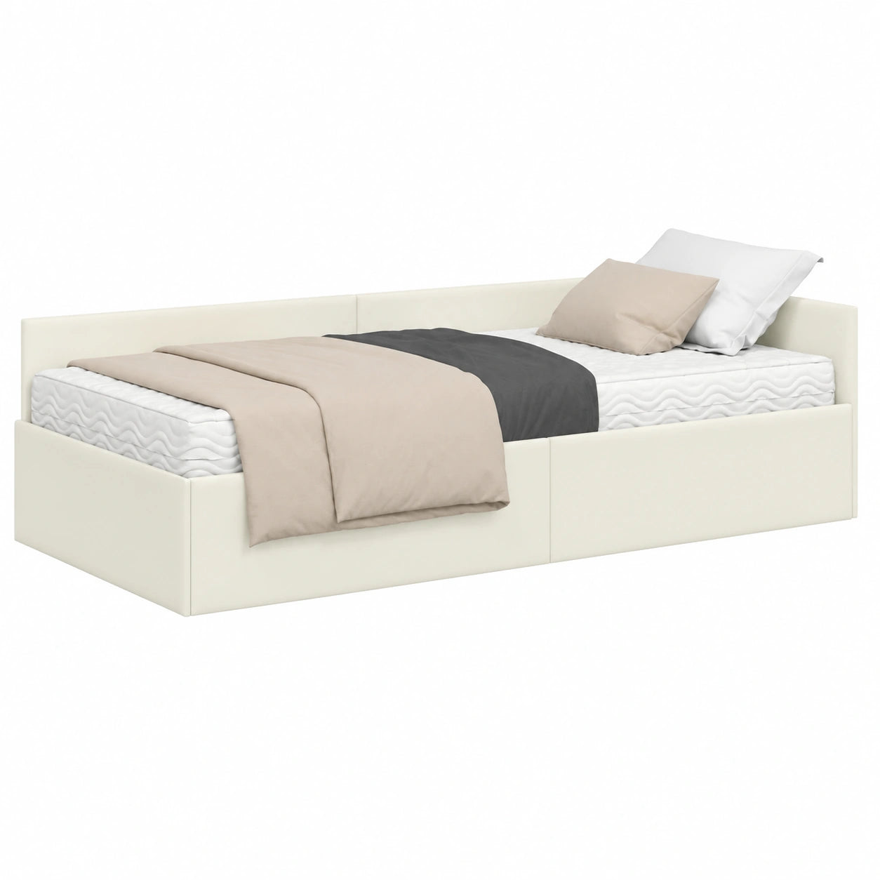 Lit, 2 pièces, réglable, en velours, coloris gris, pour la chambre