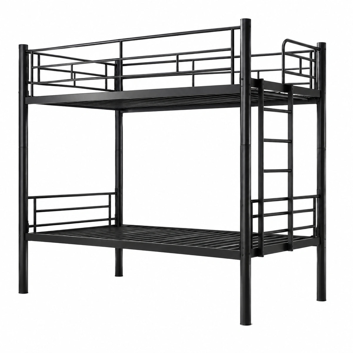 Lit gain de place, en métal, coloris noir, 2 places, pour la chambre