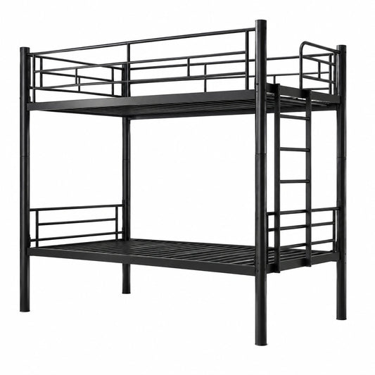Lit gain de place, en métal, coloris noir, 2 places, pour la chambre
