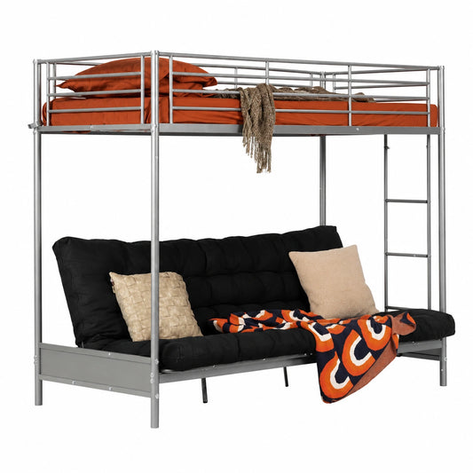 Lit gain de place, convertible, avec sommier, en métal, coloris gris, 90 x 190 cm, pour la chambre