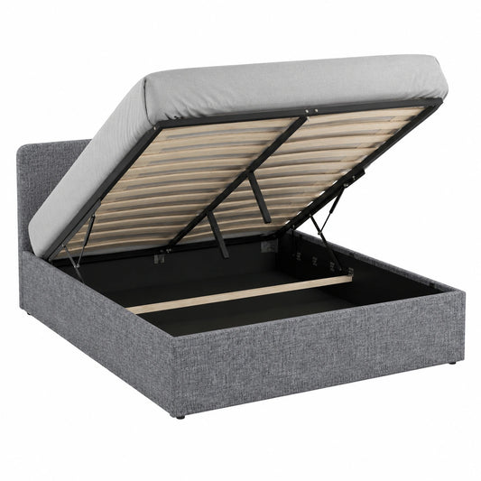 Lit coffre, avec sommier, en tissu, coloris gris et anthracite, 140 x 190 cm, pour la chambre