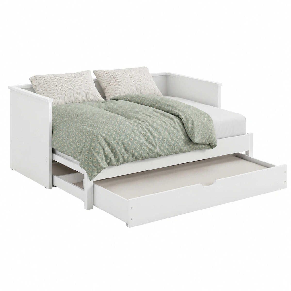 Banquette, extensible, avec tiroirs, avec sommier, 80 x 200 cm, coloris blanc, pour l’entrée ou le salon