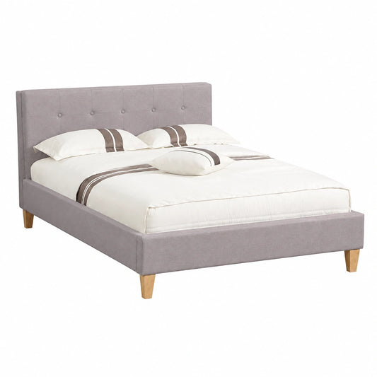 Lit, avec sommier, en tissu, 1 place, 120 x 190 cm, coloris gris, pour la chambre