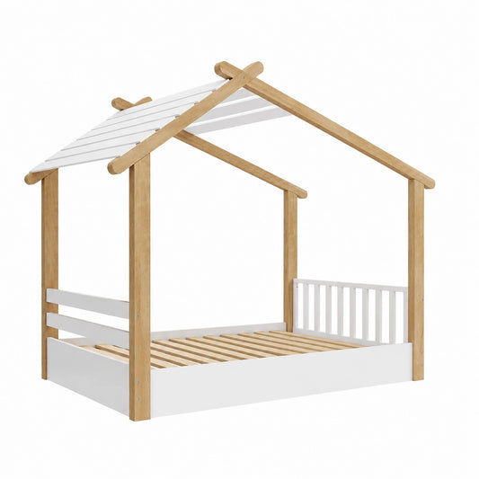 Lit cabane, en panneaux de bois, 90 x 190 cm, coloris blanc, pour la chambre d’enfant