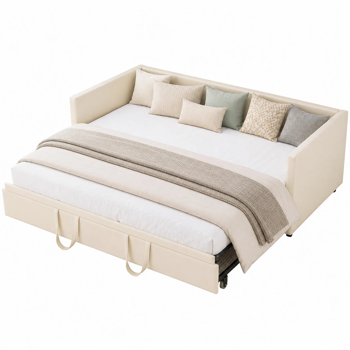 Canapé convertible, 2 places, avec sommier, rembourré, en velours et tissu, pour le salon ou la chambre d’amis