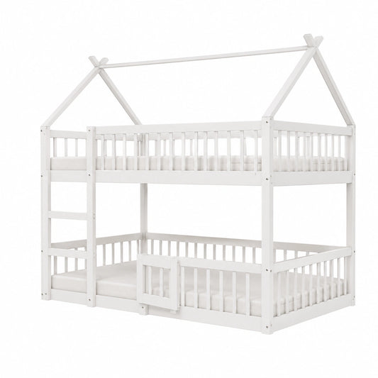 Lit gain de place, en bois massif, coloris blanc, 140 x 200 cm, pour la chambre